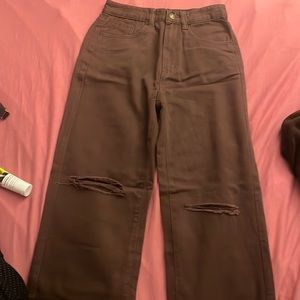 Cute brown oversized ripped jeans
